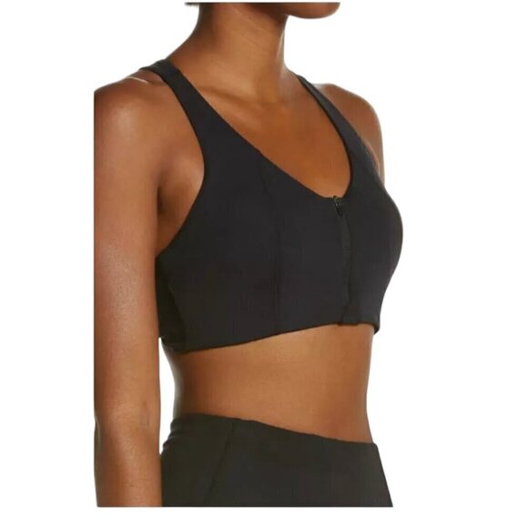 Zella Studio Lite Run Zip Front Racerback Sports Bra Black Small - Picture 2 of 15